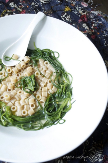 Ditali di farro Monograno Felicetti con agretti stufati e ricotta salata